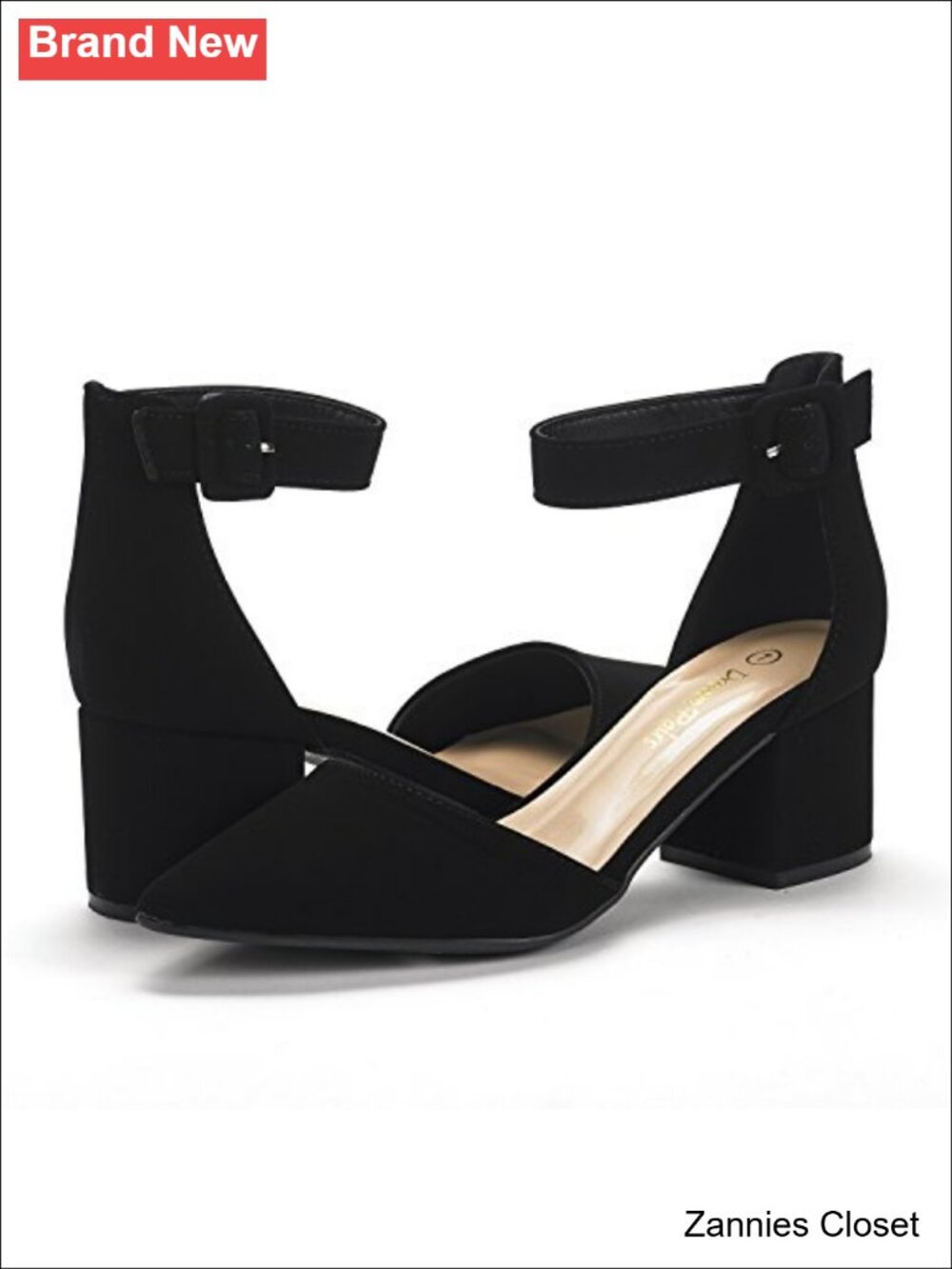 ✨ DREAM PAIRS Pointed Toe Low Chunky Heel Pumps Block Heel Ankle Strap Formal - Picture 4 of 6